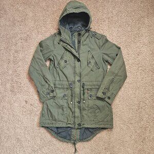 Levis Utility Jacket Womens Extra Small Green Hooded Military Anorack Coat